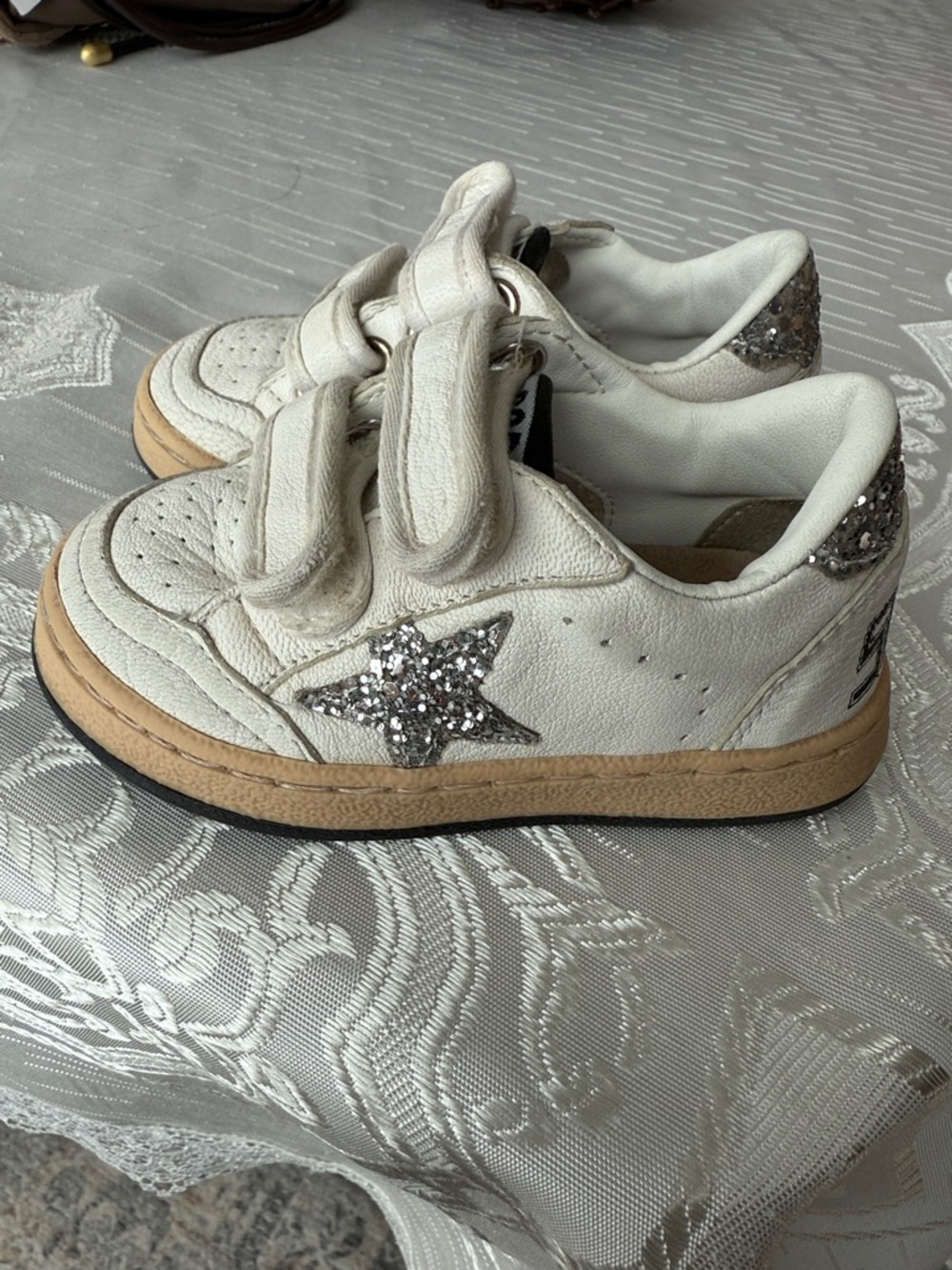 Golden Goose Kids White Sneakers with Silver Glitter Star EU 22 - Picture 4 of 7